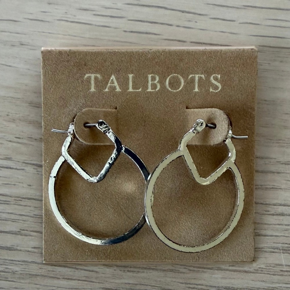 Talbots Silver Tone Geometric Circle Square Double Hoop Earrings CN4911 NEW